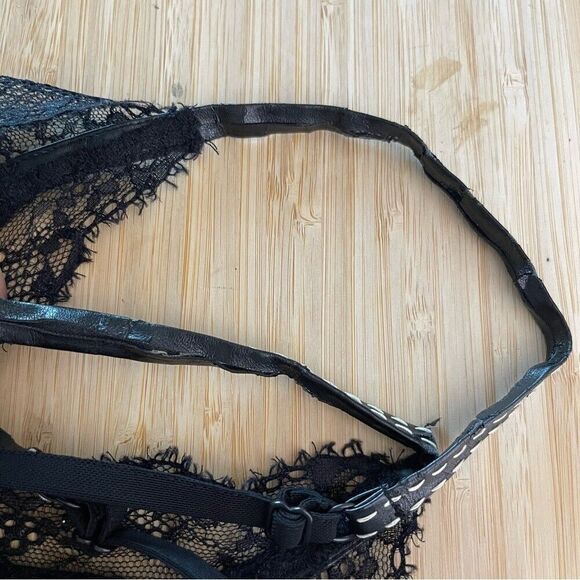 Maje Size 1 Black Velvet Sleeveless Top Lace Lisa Slip Camisole Faux Leather - Picture 8 of 12